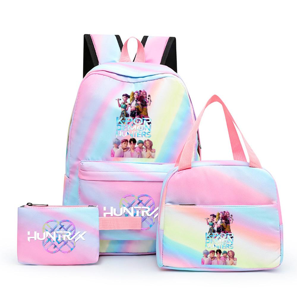 3 stk/sett Anime Søt Kpop Trykt Ryggsekk med Lunsjpose og Pennal for Tenåringsjente Gutt Bokveske Stor Kapasitet Reiseveske