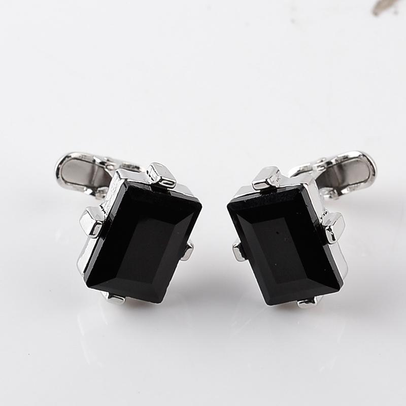 

black crystal Cufflinks For Men Square nature stone Cuff Links Business Shirt Cuff Buttons for father boyfriend wedding wear серебряный
