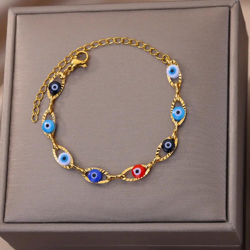Fashion new personalized creative multi-color all devil's eye stainless steel gold-plated trend bracelet