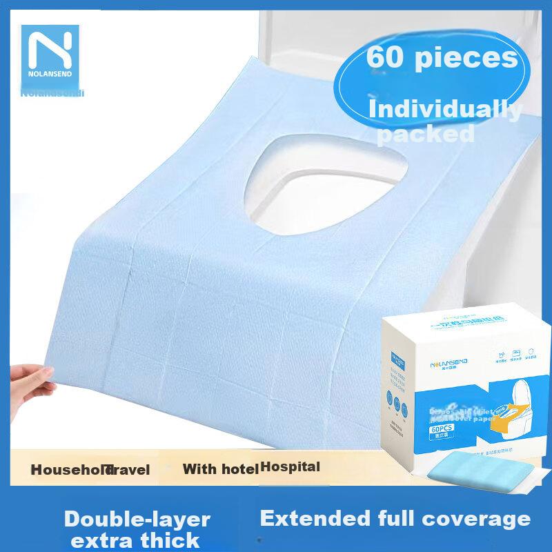 Disposable Toilet Seat Covers, 60 Pieces, Double-Layer Full Coverage Extended Maternity Toilet Seat Covers, Hotel Supplies, Travel Essentials