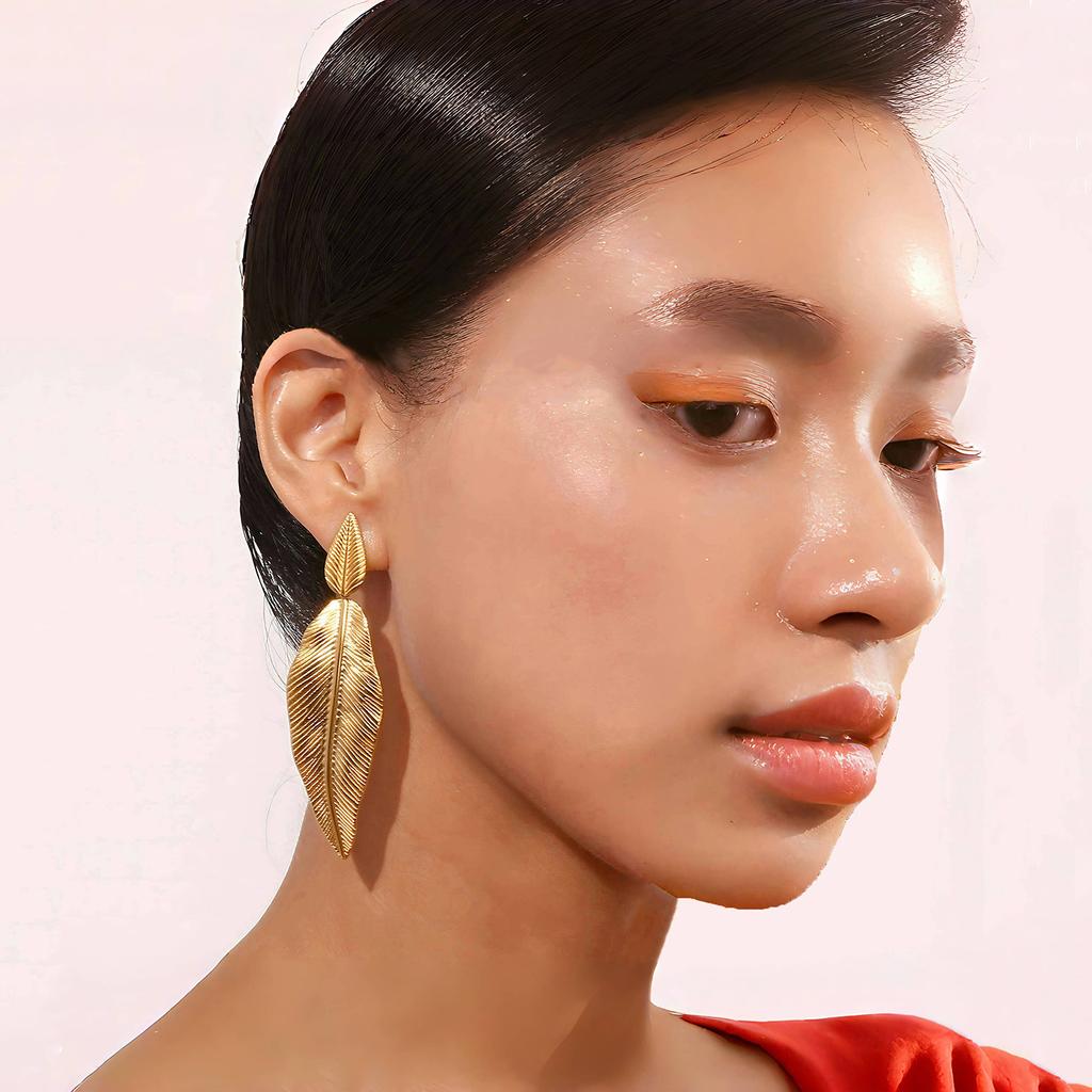 Elegantní náušnice ve tvaru listu pro ženy, Náušnice z nerezové oceli pro ženy