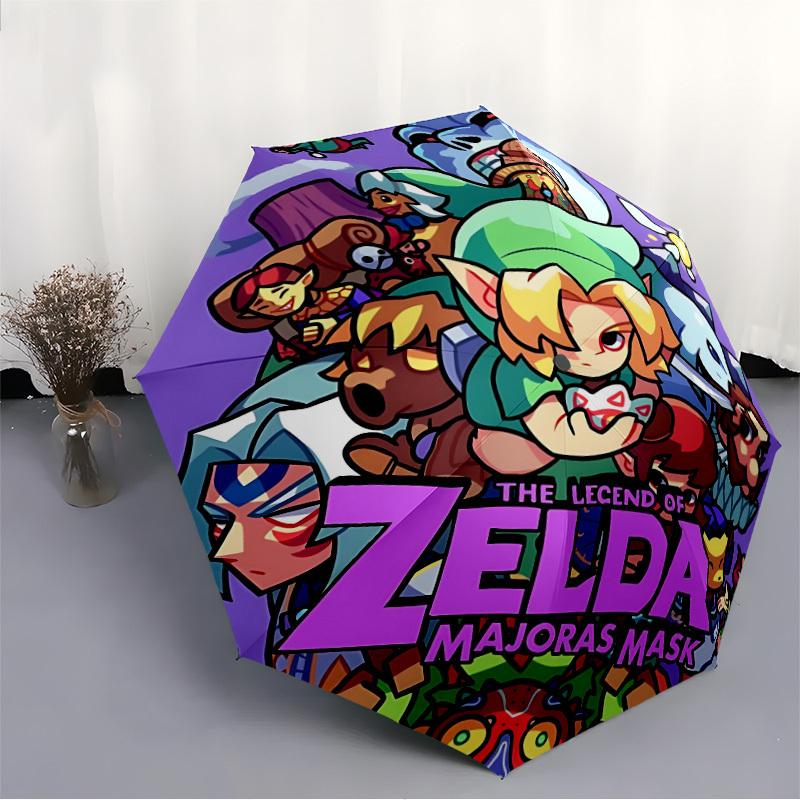 1 Stück The Legend of Zelda Abenteuer Automatisches Öffnen/Schließen Faltbarer Tragbarer Regenschirm mit 8-Rippen-Struktur für Damen/Herren, Ganzjahresnutzung a0901127