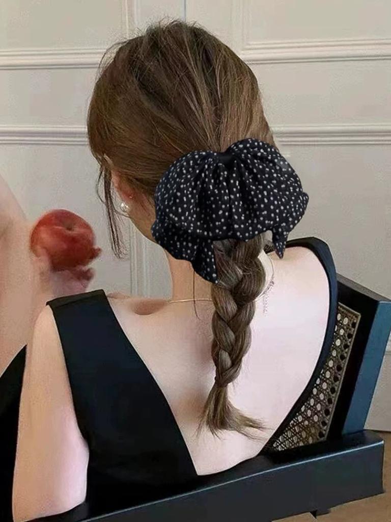 Large Hair Bow Clips for Women Black Silk Hair Bow Clips Long Tail French Hair Ribbon Coquette Bows Hair Accessories for Girls