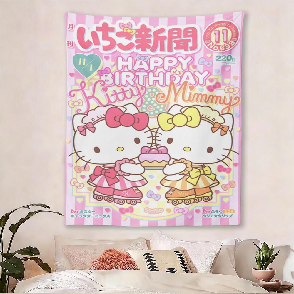 Cute Hello Kitty Tapestry Bohemian Mandala Wall Hanging for Living Room Bedroom Home Decor