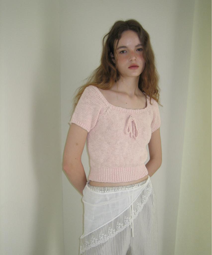 Eopaeleolakaibeu Hailey Square Ribbon Half Knit - Pink
