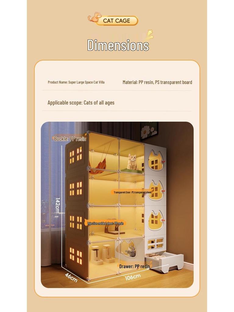 Luxury Indoor Multi-Layer Cat Villa with Integrated Litter Box