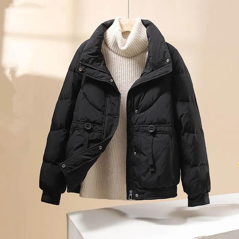 Down Jacket Women Short Cotton Jacket Winter Stand-up Collar Versatile Solid Color Windproof Warm Padded Jacket
