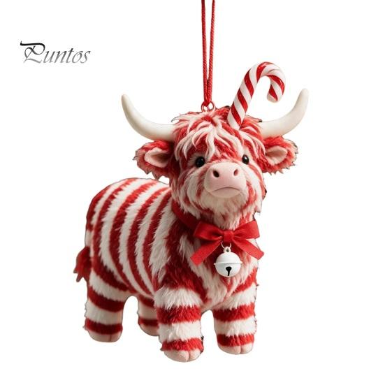 Small Holiday Party Favors Highland Yak Ornament for Christmas Tree Hanging Decor, Cute 2D Flat Unique Acrylic Gift Tags Pendant with Gold String