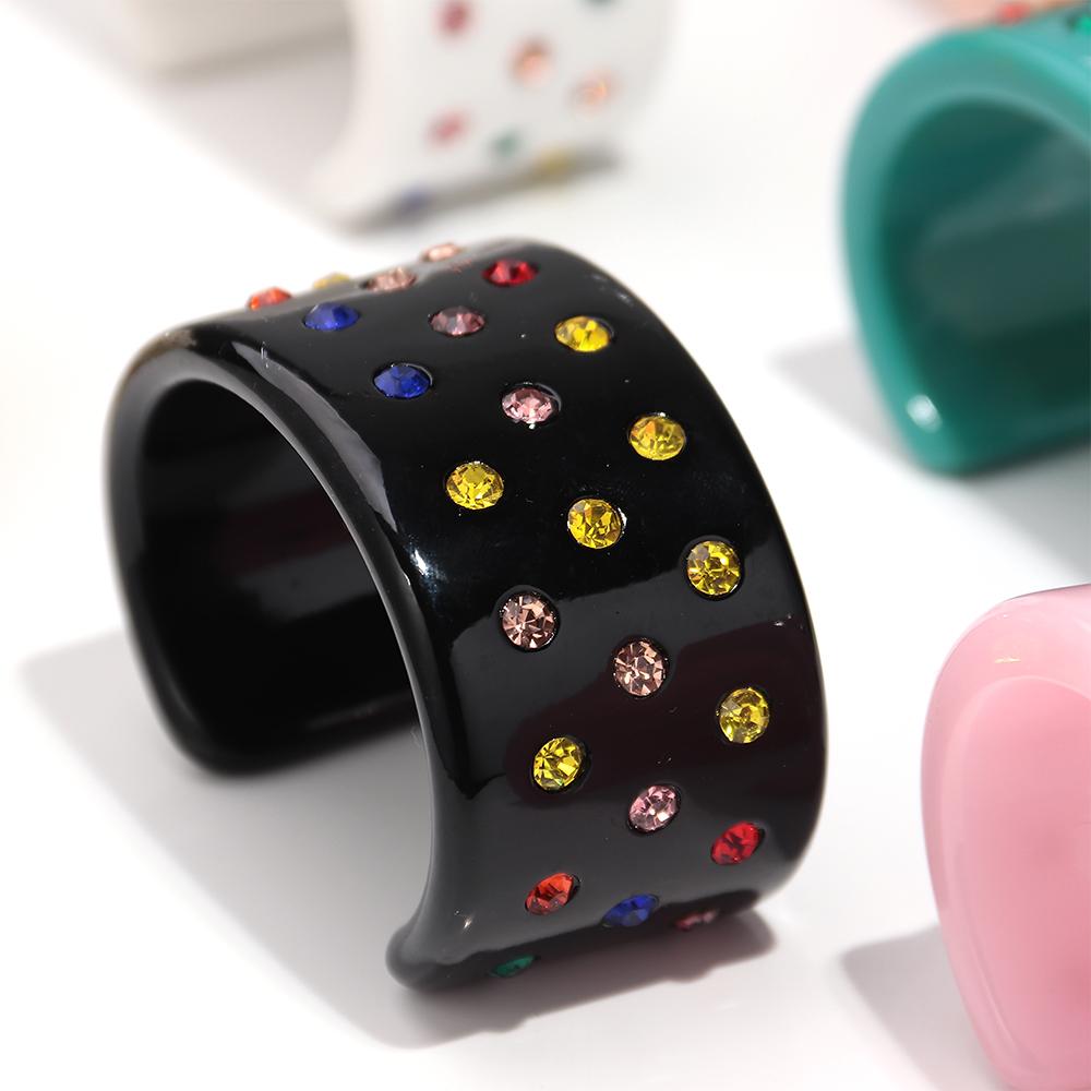 Retro Colorful Rhinestone Resin Wide Cuff Bangle for Women Valentine's Day Statement Open Bracelets New Trendy Jewelry Gifts