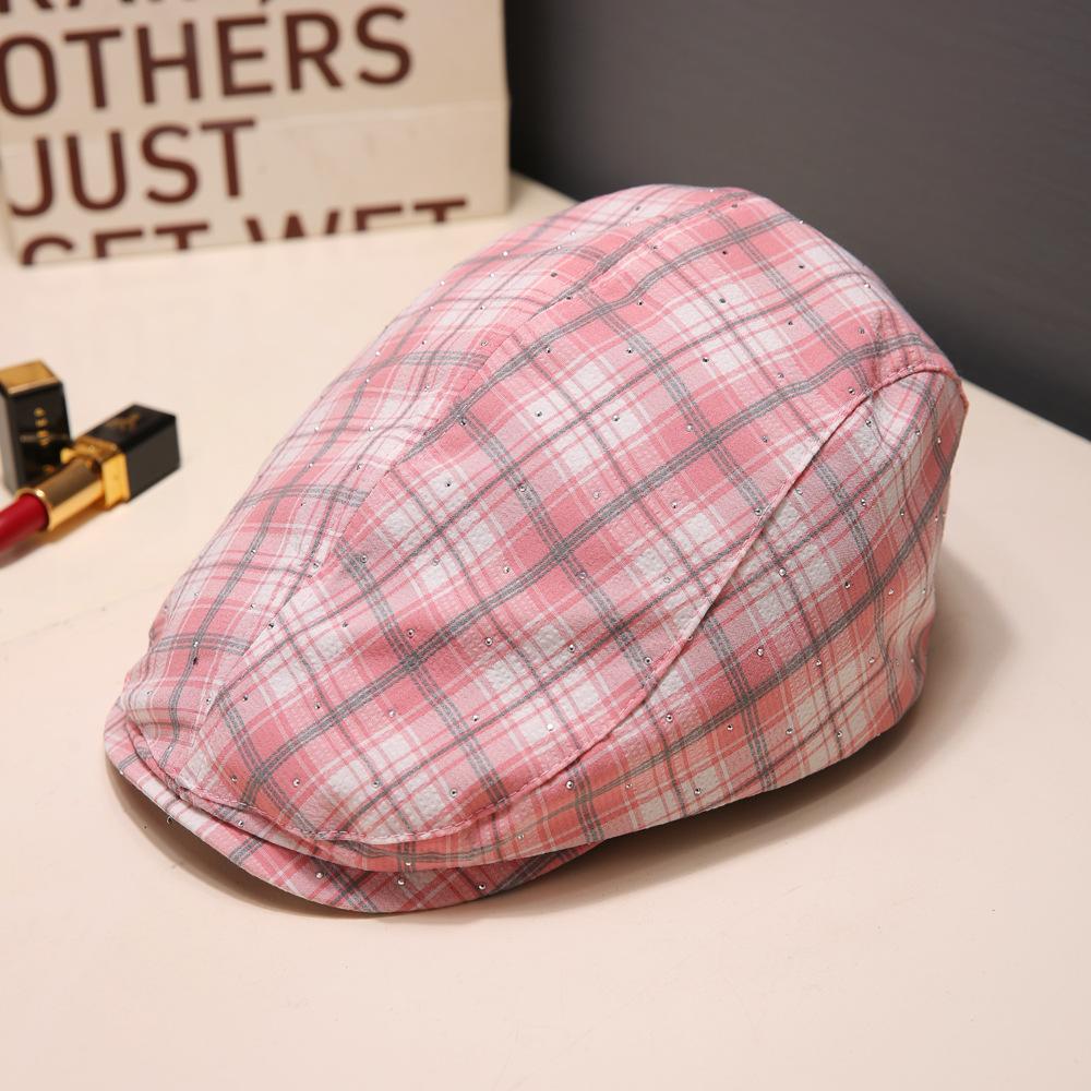 

Retro solid color simple forward hat spring and summer casual versatile face small painter hat couple beret Adjustable рожевий