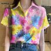 2568 Hawaiian Flower Women's Shirt Colorful Flower Holiday Short Sleeve Top Comfortable Fabric Colorful