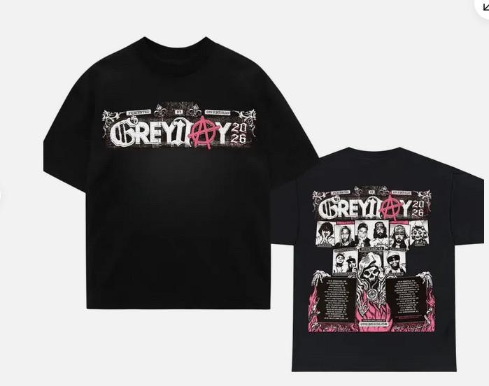Nuovo!! T-shirt Tour Grey Day 2026 Merch Concerto Rap Tee Stampa su Due Lati