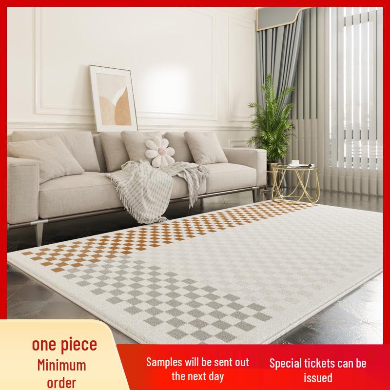 Custom Cashmere Chessboard Carpet for Bedroom & Living Room - Luxurious Thick Bedside Blanket, Stylish Floor Mat