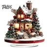 Retro Christmas House Centerpieces Acrylic Table Decoration, Double-sided Winter Snow Village/Candle/Teapot Ornament European Style Ornaments