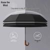 Zhifeng Men's Solid Wood Curved Handle Three-Fold Business Umbrella