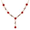 Vintage Gold Red Rose Jewelry Set, Floral Necklace, Bracelet & Drop Earrings for Women