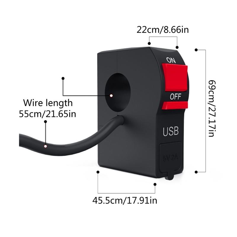 Interruptor de Farol Universal para Scooter Botão Liga/Desliga no Guidão com Carregador USB para Carro