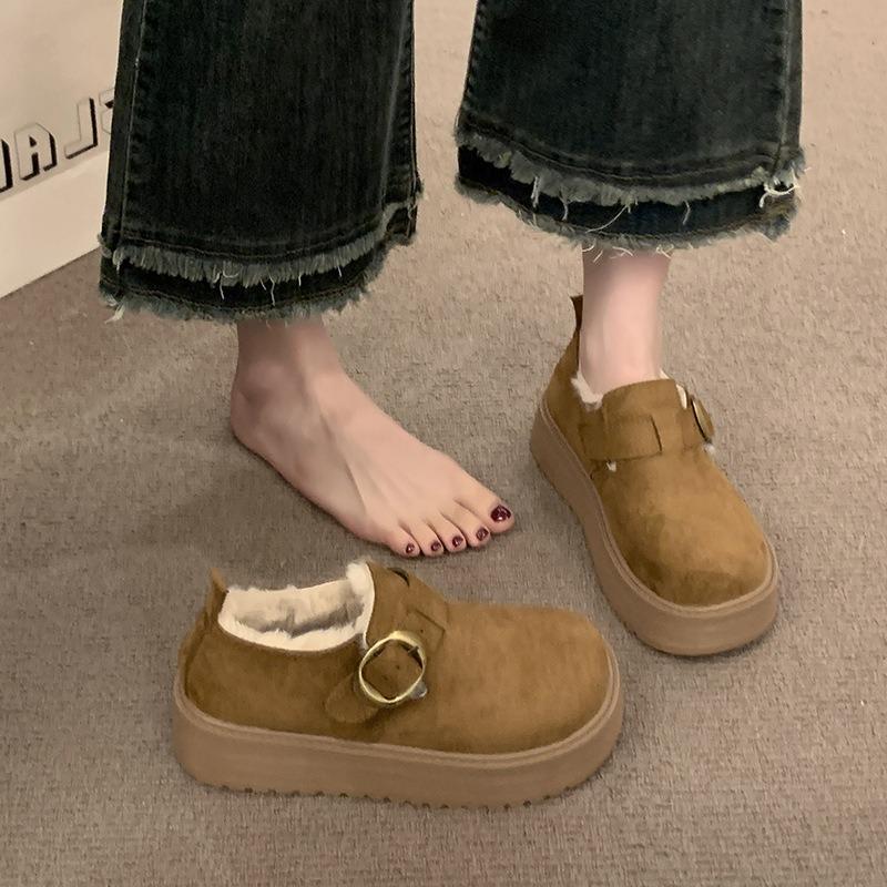 Thick-soled Velvet Women's Winter Warm Snow Boots, New One-pedal Bread Cotton Shoes, Lazy Doudou Shoes