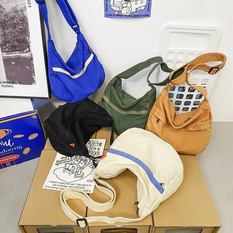 Canvas Bags For Women Vintage Handbags Casual Shoulder Crossbody Bag Eco Bag Korean Messenger Bag Y2K Unisex Black Shopper Bag