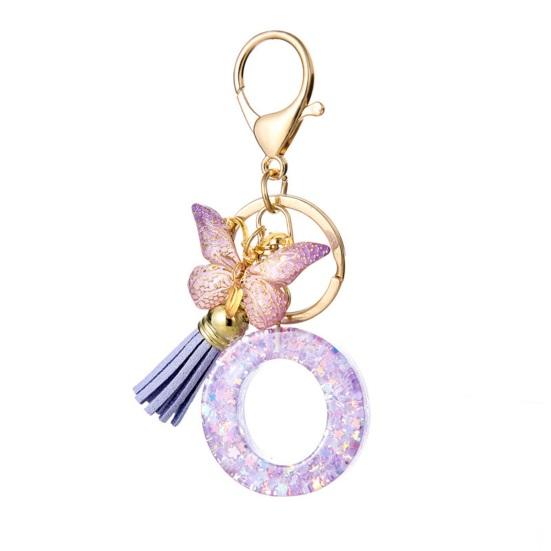 Purple Series Keychain Pendant Sequins Star Initial Letter Key Chain
