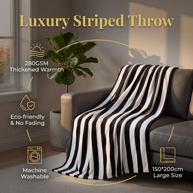Striped Coral Fleece Blanket Office Nap Dorm Bed Sofa Fall Lightweight Cozy Throw