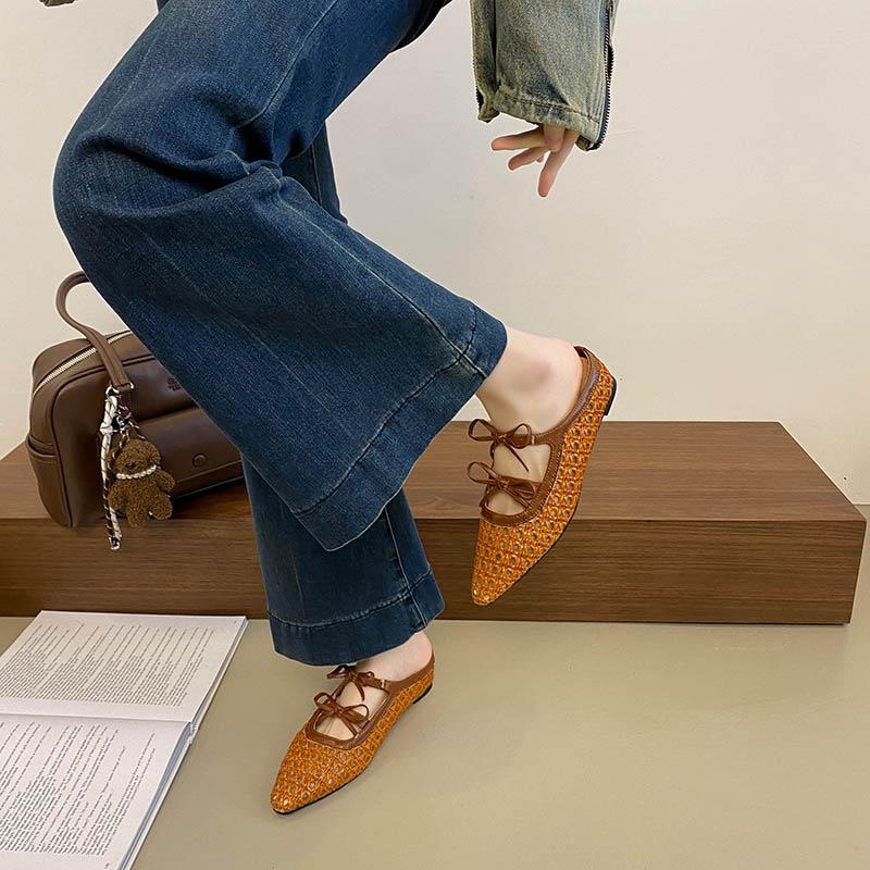 

Woven hollow bag head half slippers women s summer wear new temperament simple cool slippers fisherman sandals 40 коричневый