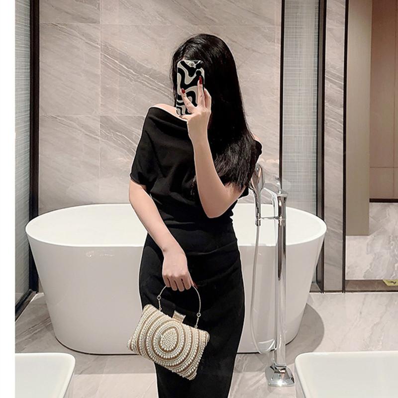 2025 New Fashion Luxury Handmade Wedding Evening Bag Chain Shoulder Bag Full Beaded Clutch Bag Ladies Pearls Diamonds Handbags