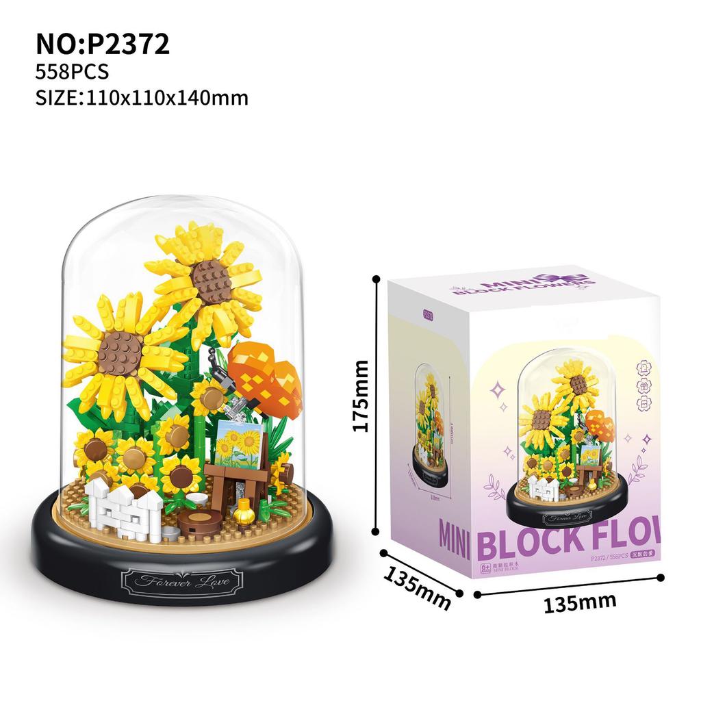 Flower Constructor Blocks Home Decoration Bouquet Flowers Model Building Blocks Toy Assembly Toy Birthday Gift for Children Girl