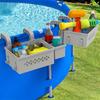 Outdoor Swimming Poolside Storage Basket with Pool Cup Holder, Thickened Plastic Pool Basket for Above Ground Pool Accessories