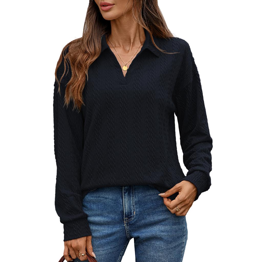 New Solid-color Pullover Hoodie for Autumn and Winter, Loose Lapel Long-sleeved Top for Women