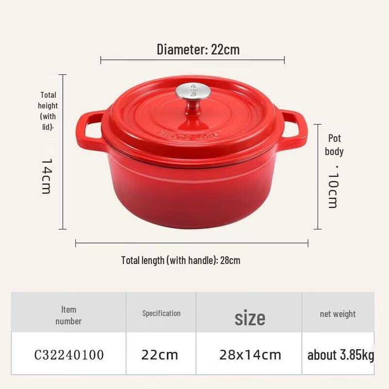 Zhang Xiaoquan Chinese Red Cast Iron Enamel Pot 22cm