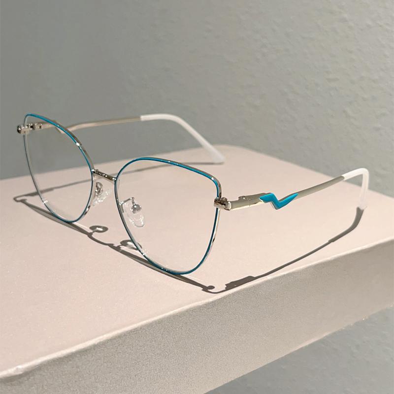 Trendy Retro Metal Cat Eye Frame Fashion Korean Style Women's Glasses Blue Light Blocking Ins Brand Design Chic Eyewear