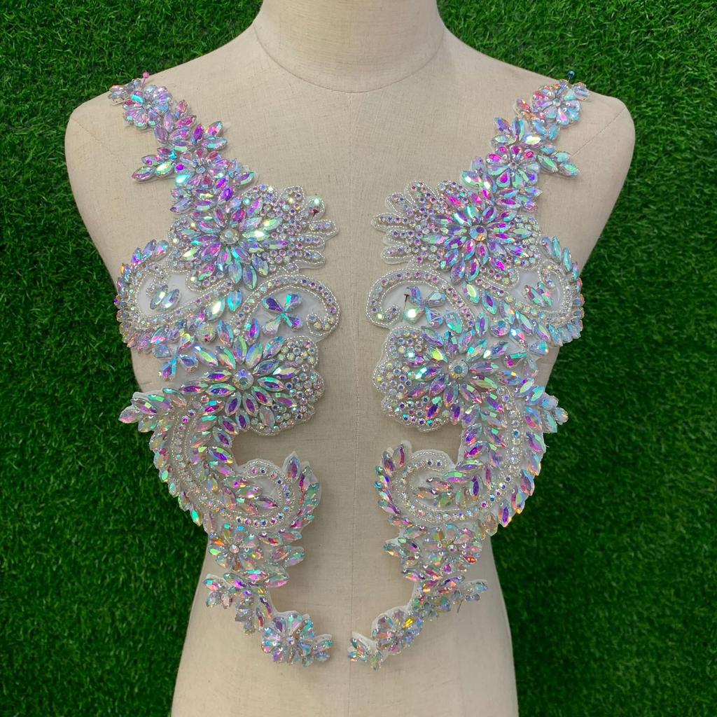 Designer's 3D Lace Floral Crystal Patch Hot-Fix Glass Applique for Tight Dress with Loose Rhinestones