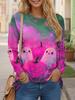 Women's All-match Halloween Shirt 3D Printed Little Ghost Pumpkin Combination Print Round Neck Long Sleeve Polyester Fabric Top