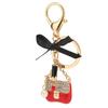 Women Alloy Rhinestone Keychain Exquisite Cute Bow Handbag Lipstick Shaped Pendant Key Ring Decoration Red
