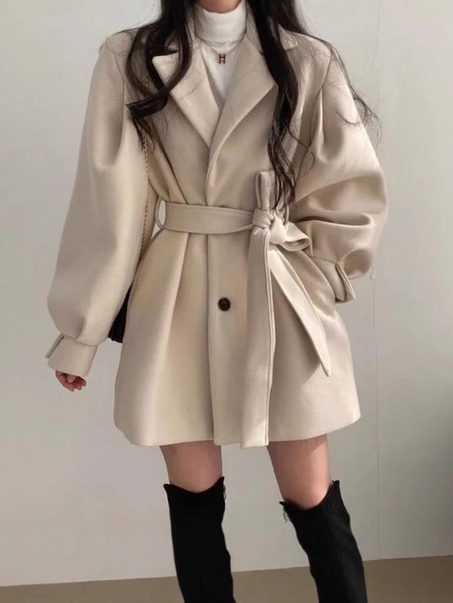 Verdickter Wollstoff Britischer Stil Mittellanger Damen Trenchcoat - Drache und Phönix Herbst/Winter Kollektion