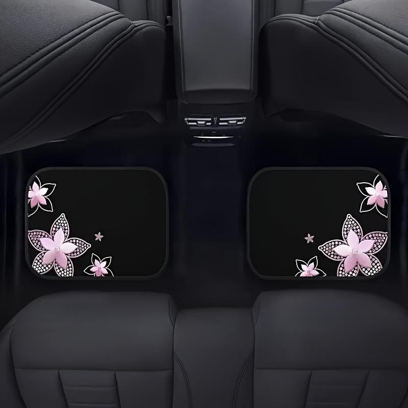 [4pcs Pink Floor Mats] 4pcs Pink Flower Pattern Print Car Floor Mats Set- Universal Fit Front& Rear Full Coverage Auto Interior