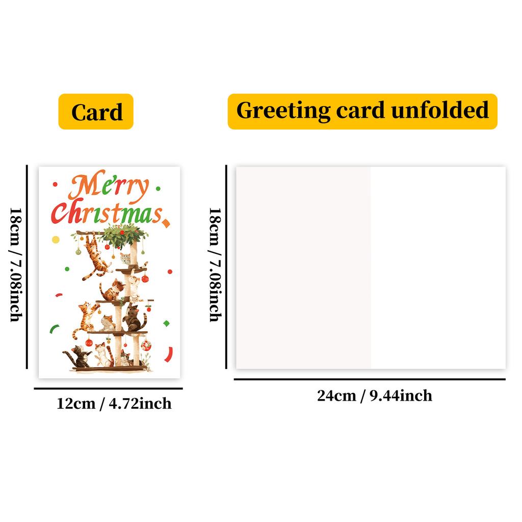 10PCS Cute Cartoon Christmas Greeting Cards Set with Envelopes, Large Size Hand-drawn Xmas Cards for Holiday Wishes & Gifts