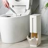3 in 1 Plastic Narrow Plastic Trash Can Set with Toilet Brush Bathroom Waste Bin Dustbin Trash Cans Garbage Bucket Garbage Bag Dispenser