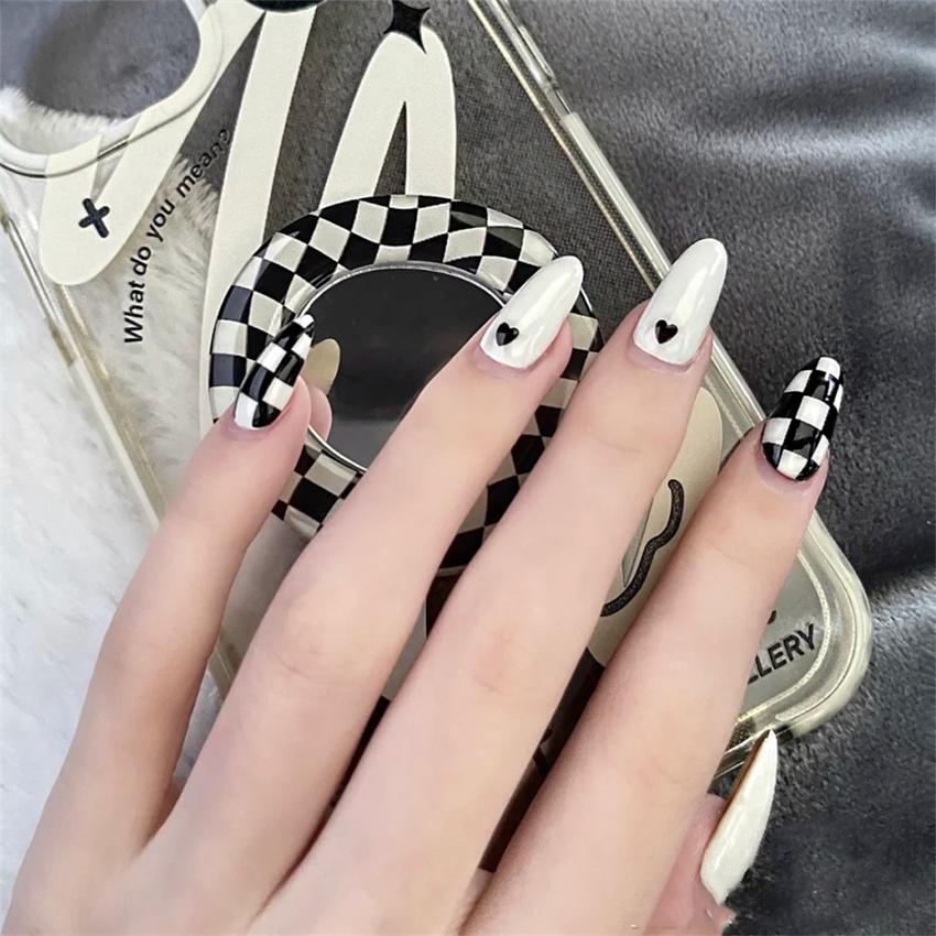24Pcs Goose Yellow Cream Flower French Acrylic Press On Nails Full Coverage Removable False Nail Art Tips