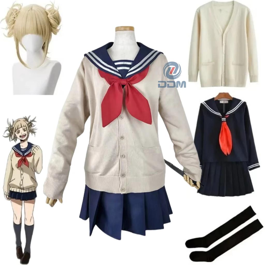 My Hero Academia Cosplay Halloween Kostume Anime Boku No Hero Academia Himiko Toga JK Uniform Sweater Frakke Paryk Kostumer