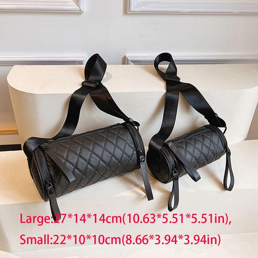 Elegant Rhombus Crossbody Bag Plaid Cylinder Bag Casual Nylon Shoulder Bag  Girls