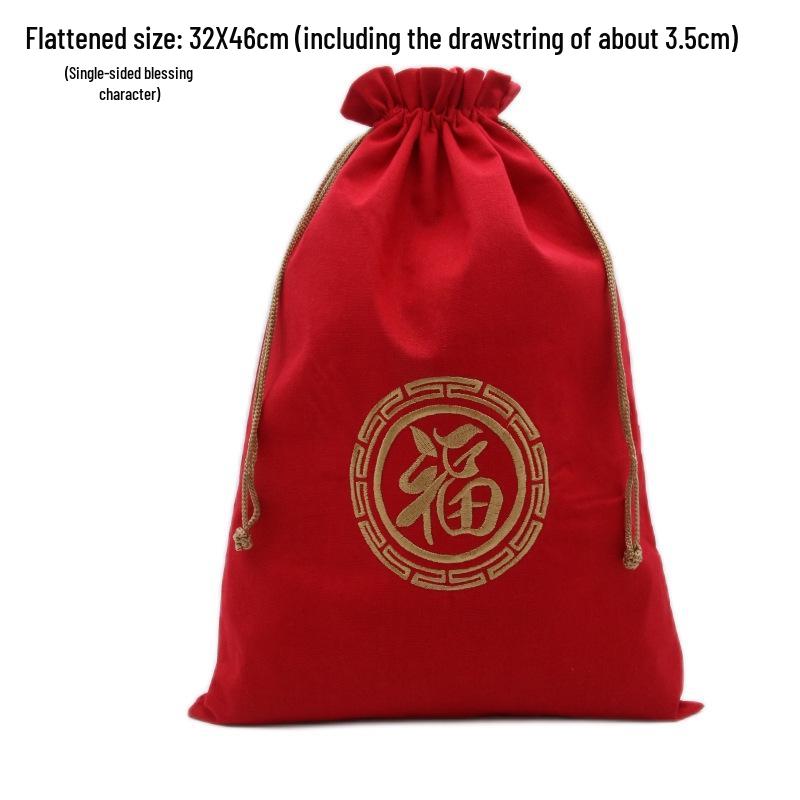 "Extra Large Embroidered Linen Drawstring Bag for Storage and Gifting"