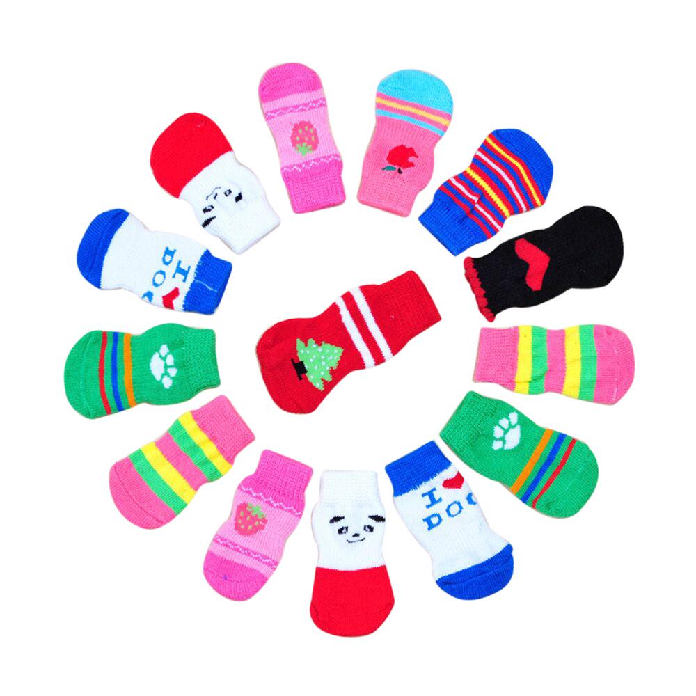 4Pcs Cute Puppy Dogs Pet Knits Socks Bottom