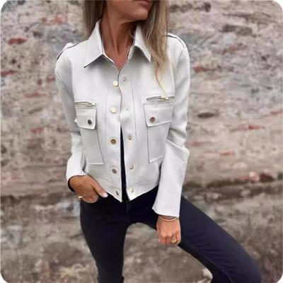 Fall Women's Suede Jacket Lapel Long Sleeve Jacket Metal Zipper Jacket