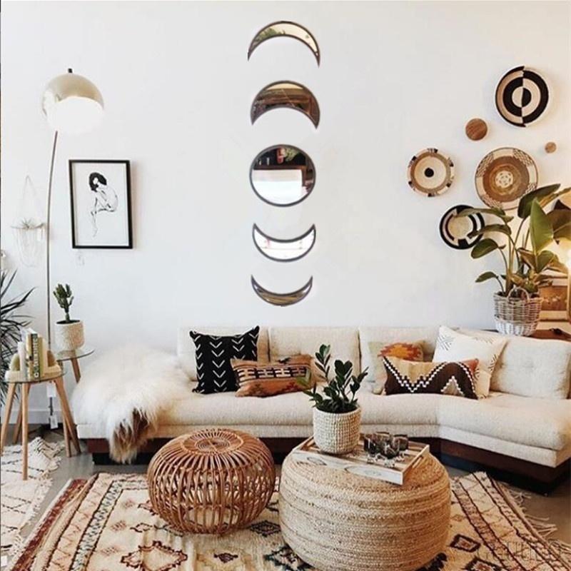 Acryl-Mondphasenspiegel, dekorativer Wohnspiegel, Wandspiegel, skandinavischer natürlicher Wohndekor für Schlafzimmer und Wohnzimmer