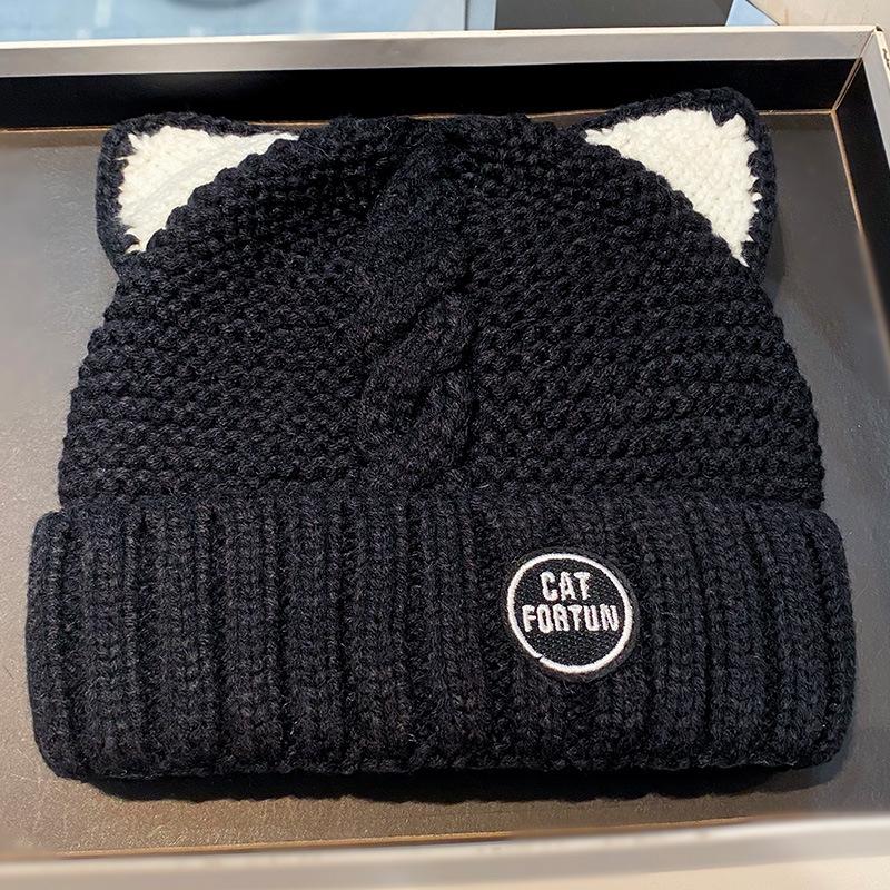 Nieuwe Vrouwen Hoed Winter Beanie  Warm Cartoon Kat Oor Bescherming Gebreide Cap Hoeden Voor Meisjes Vrouwen Motorkap Femme
