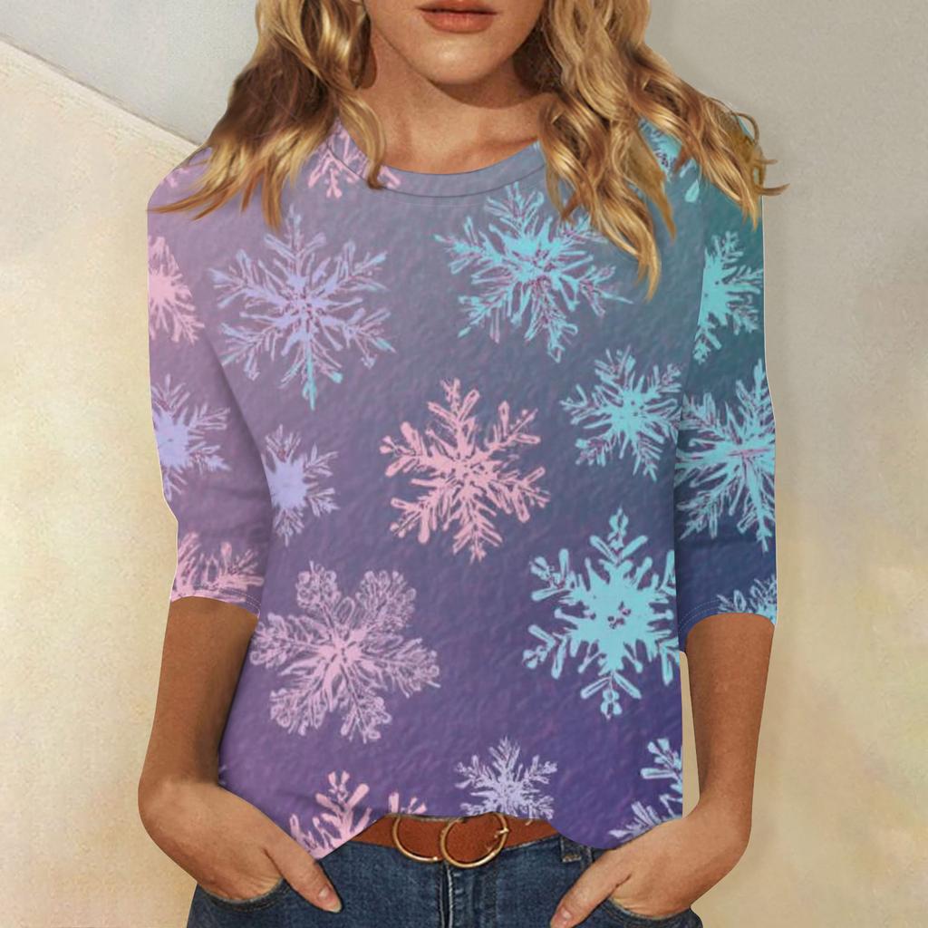 Women's Fashion Casual Christmas Printed Round Neck Long Sleeve Pullover Top