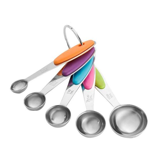 Maatlepels Set met Kleurrijke Antislip Siliconen Handvatten Roestvrij Staal Voedselveilig Nauwkeurige Schaalverdelingen Complete Bak- en Kookbekers Opslag