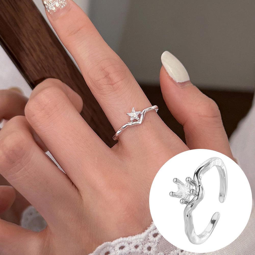 Exquisiter offener Goldring: Japanischer & Koreanischer Stil, Dünnes Band mit Diamanten besetzt, Stapelbarer & Eleganter Fingerschmuck